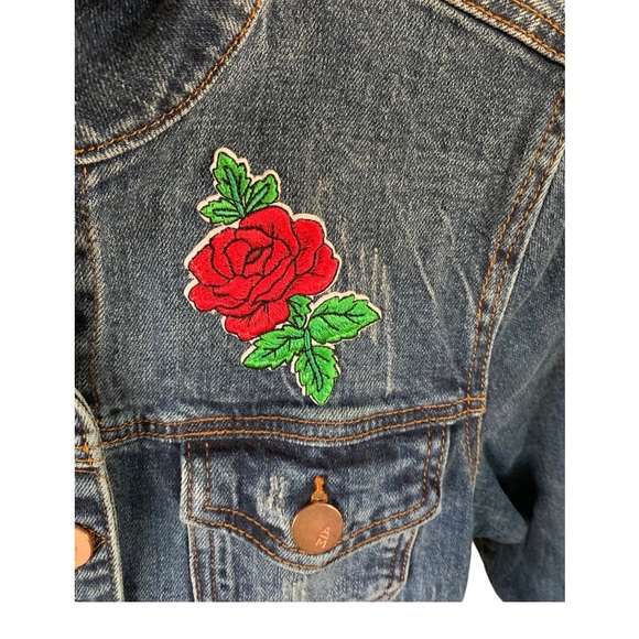 Ashley Mason girls Embroidered patch Rose Jean Jacket small - Picture 3 of 7